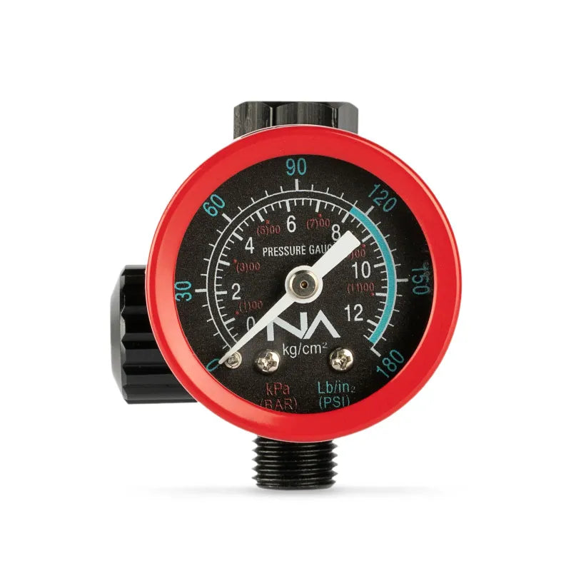 Manómetro volumétrico NA aguja magnética rojo negro, vista lateral